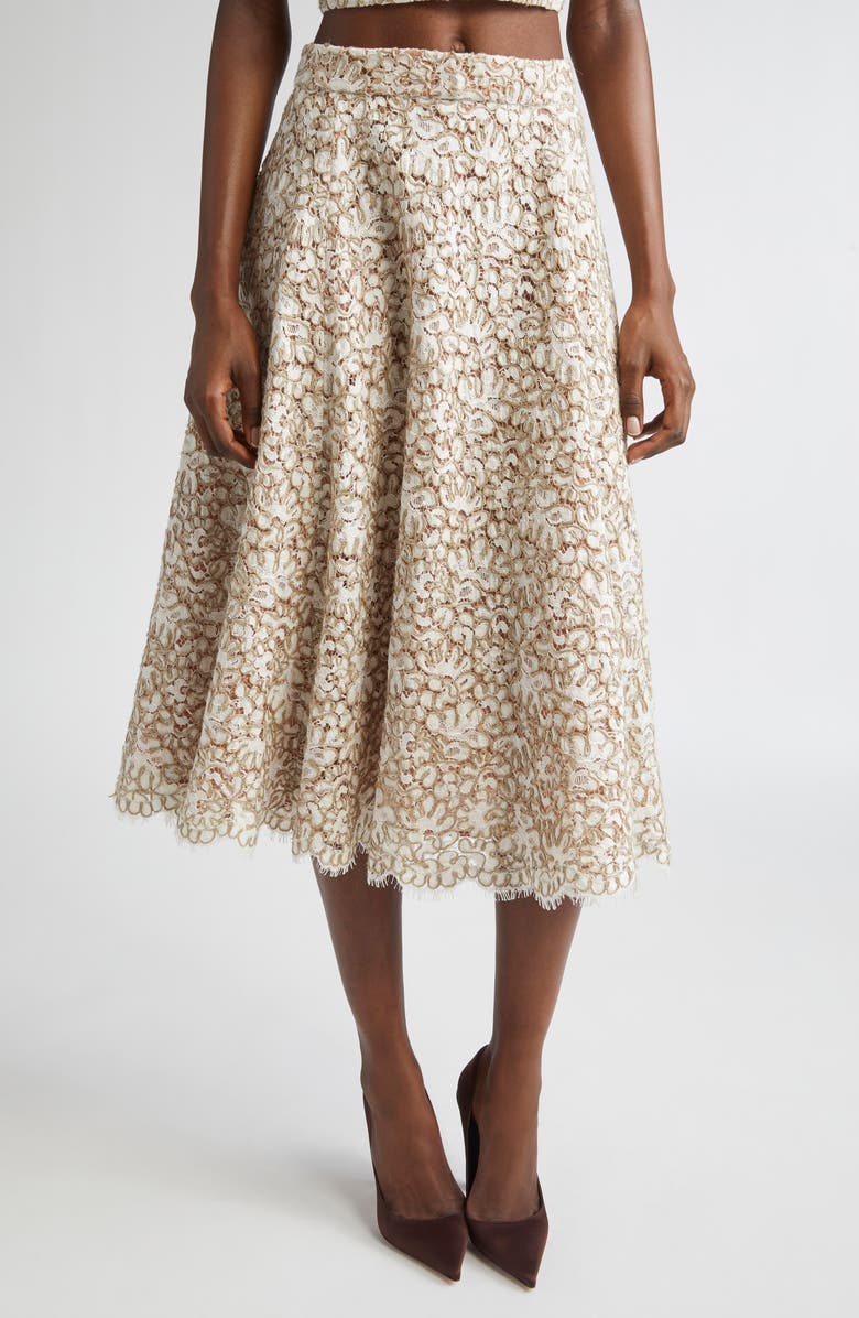 Michael Kors Collection Soutache Lace Circle Skirt, Main, color, Hemp/ Ecru