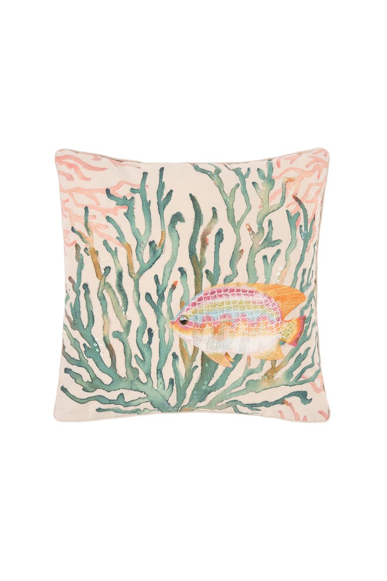 Oceanaire Coral Pillow, 18" x 18", Main, color, Green