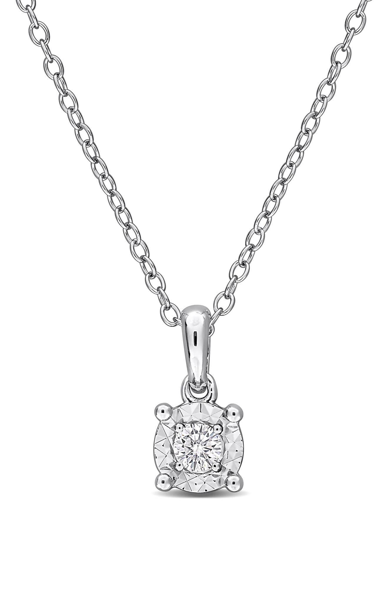 Created Forever Sterling Silver Lab Grown Diamond Solitaire Pendant Necklace