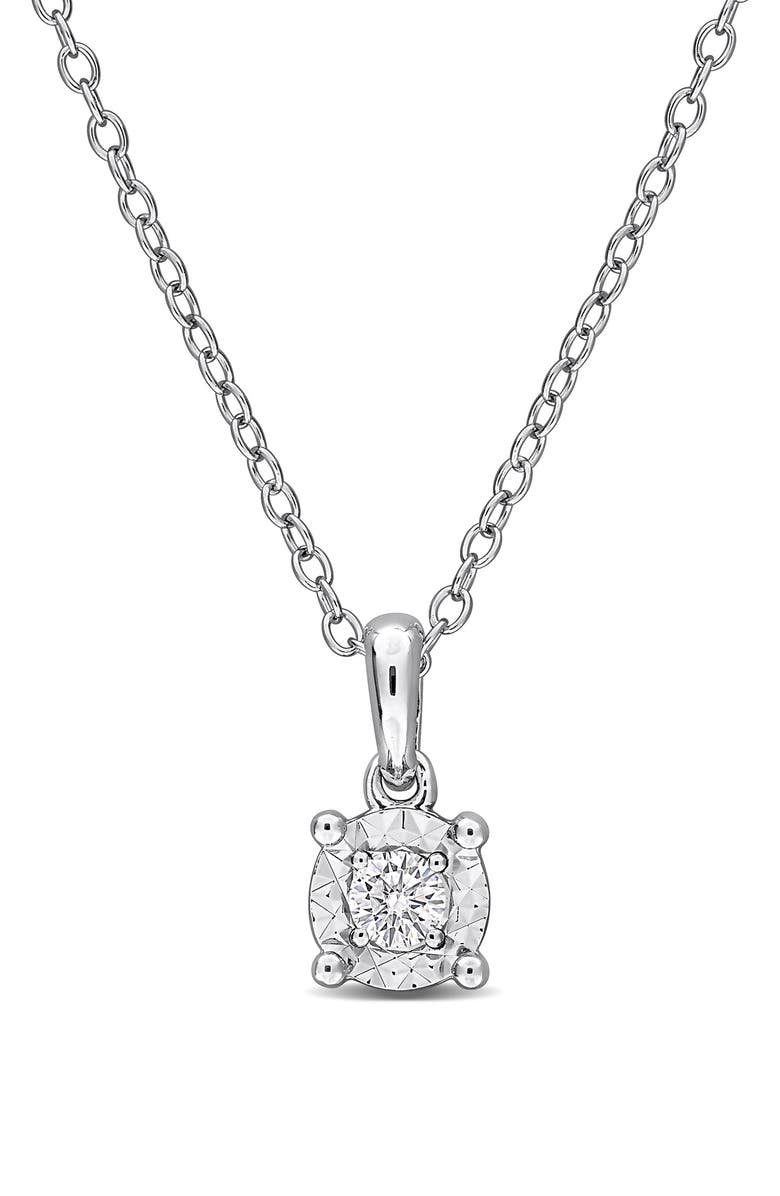 Created Forever Sterling Silver Lab Grown Diamond Solitaire Pendant Necklace, Main, color, Silver