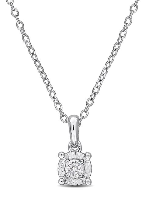 Sterling Silver Lab Grown Diamond Solitaire Pendant Necklace