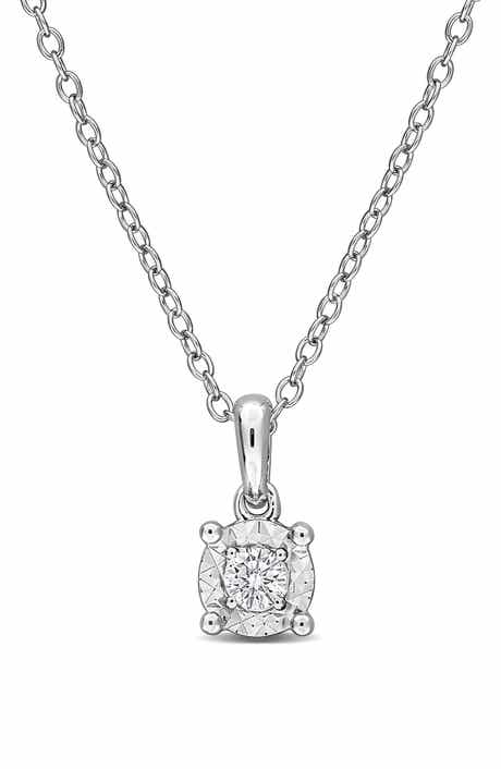 Created Forever Sterling Silver Lab Grown Diamond Solitaire Pendant Necklace