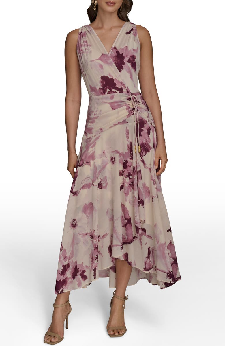 Donna Karan New York Floral Print Midi Dress, Main, color, Wisteria