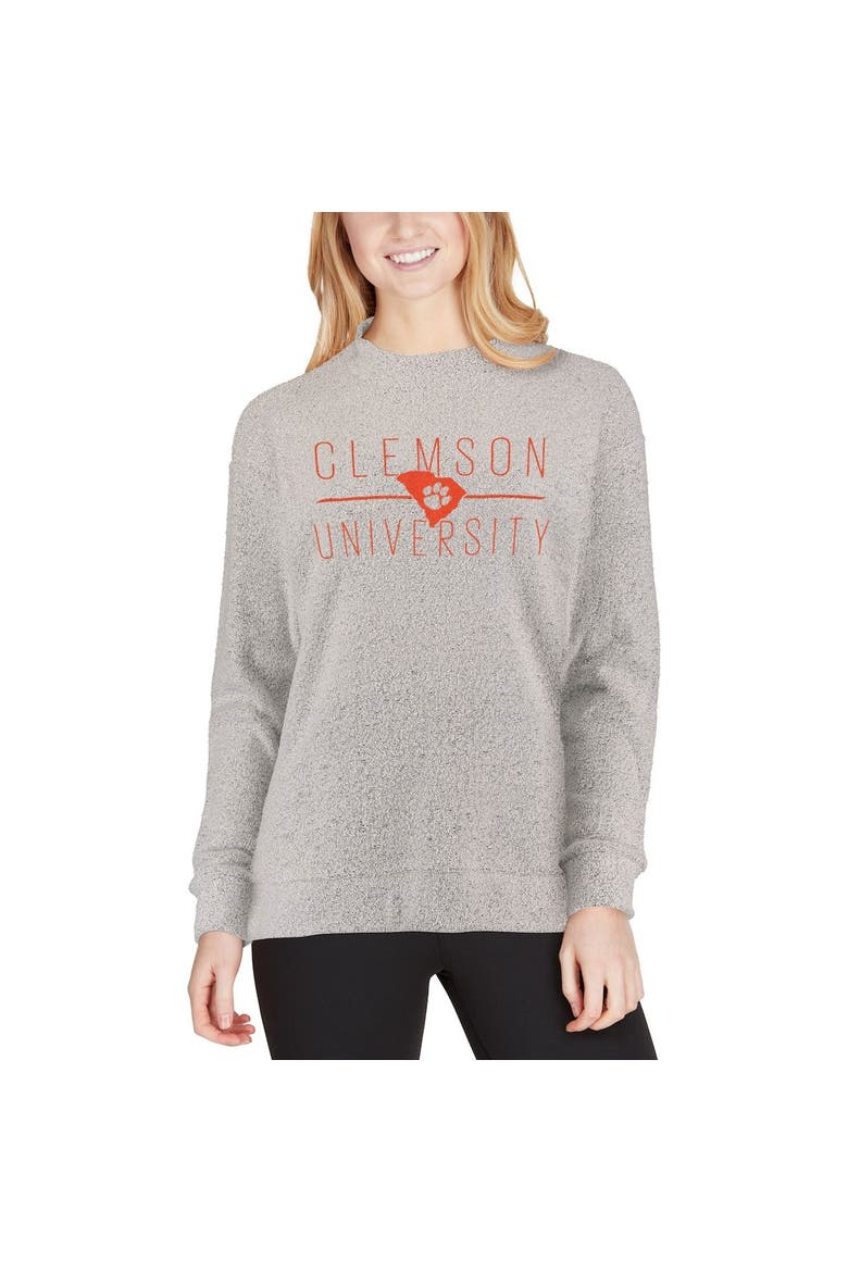 Women's Pressbox Cream Clemson Tigers Comfy Terry Crew Sweatshirt, Alternate, color, Ash