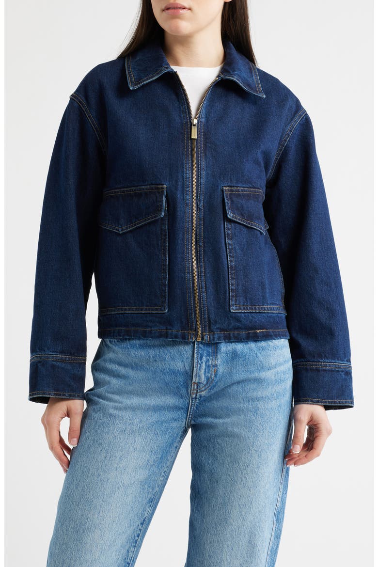 Crop Denim Jacket, Main, color, DARK WASH DENIM