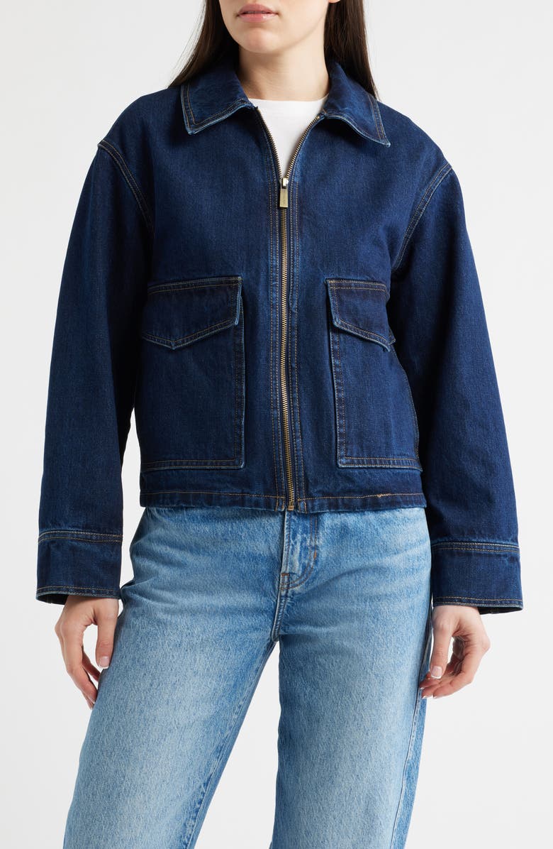 Michael Kors Crop Denim Jacket, Main, color, Dark Wash Denim