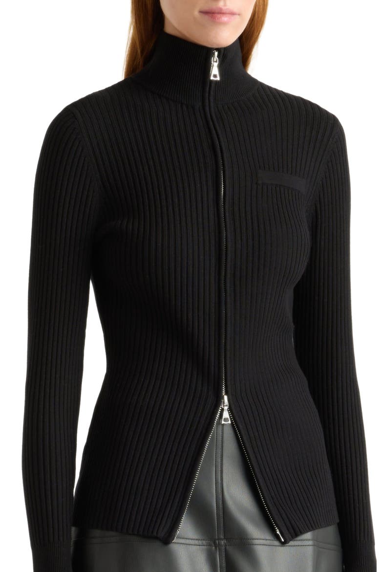 Kaine Ribbed Two Way Zip Sweater, Alternate, color, Black