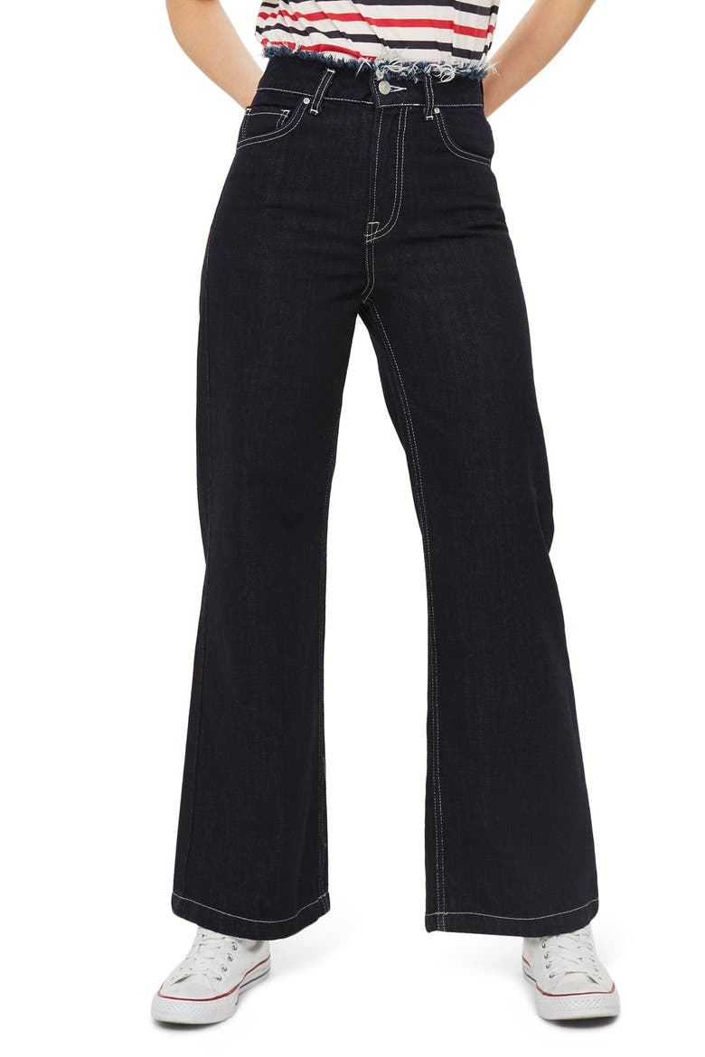 Frayed Waist Wide Leg Jeans, Main, color, INDIGO