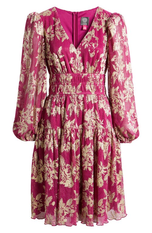 Vince Camuto Metallic Floral Long Sleeve Fit & Flare Dress