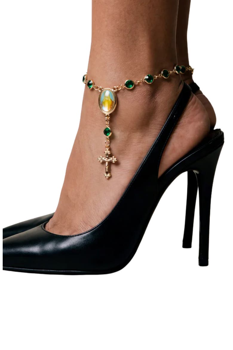 Rosary Anklet, Alternate, color, GOLD/EMERALD