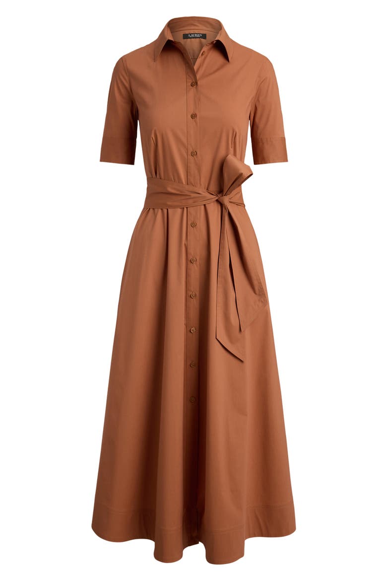 Cotton Blend Midi Shirtdress, Alternate, color, RED TERRACOTTA
