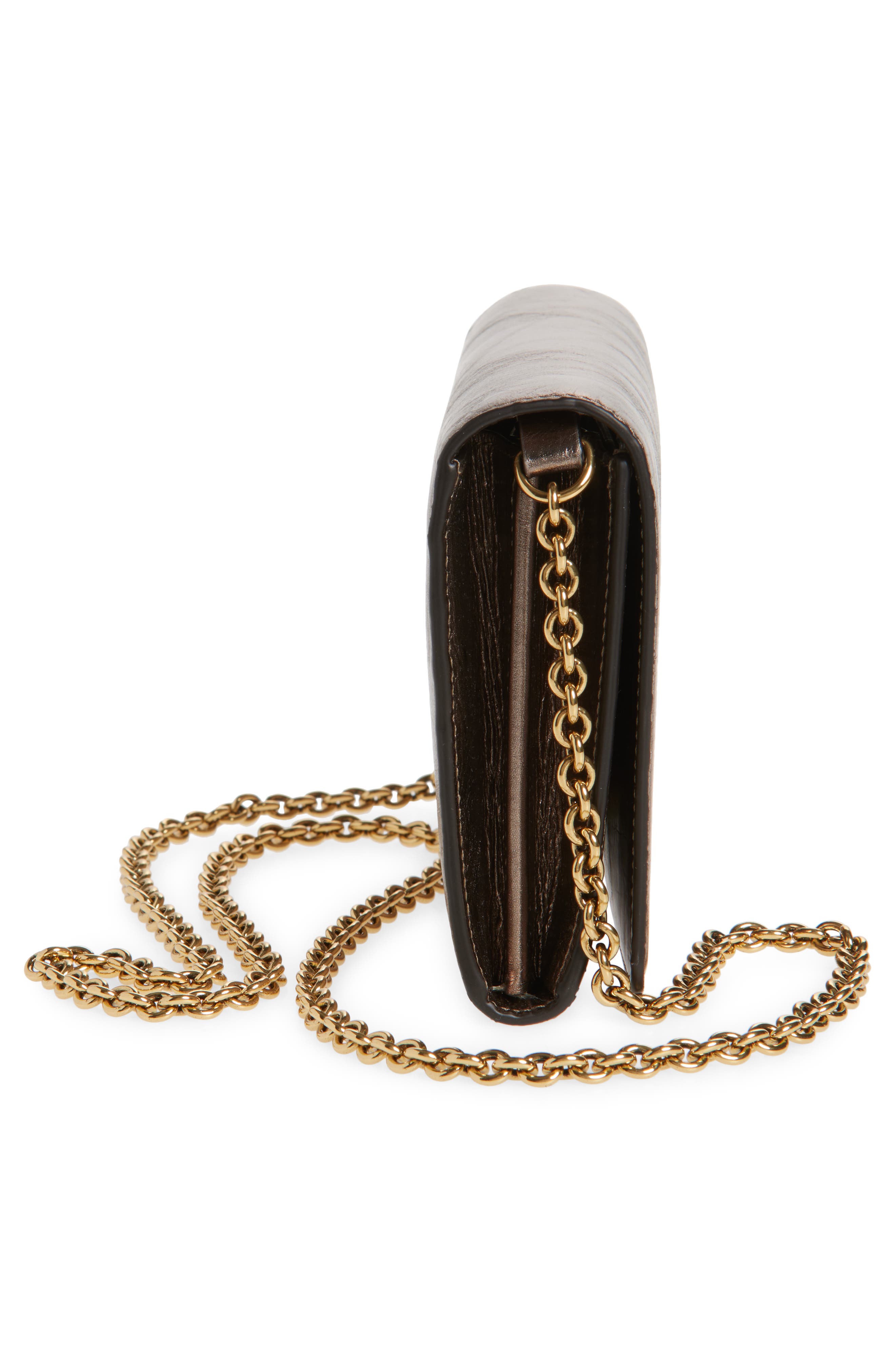 Chloé Iconic Metallic Leather Wallet on a Chain, Alternate, color, 074 Shiny Grey