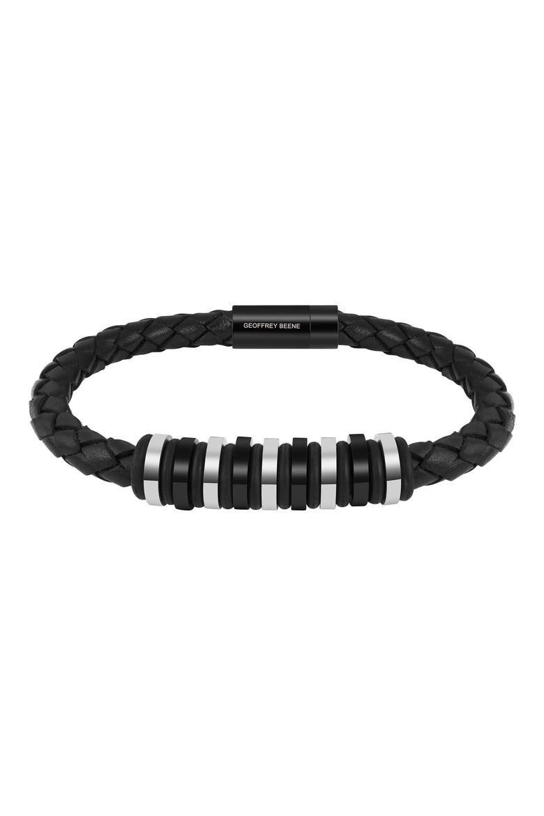 Men's Ornaments Braided Leather Bracelet, Main, color, SILVER