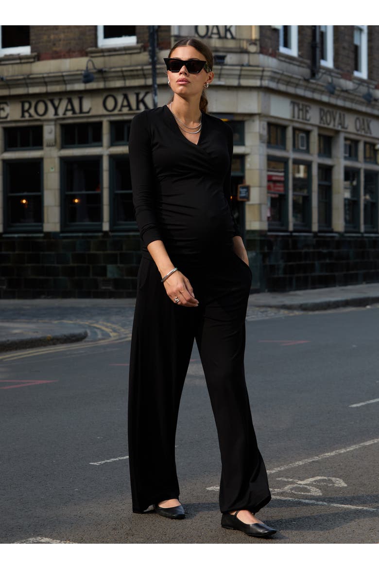 Georgia Maternity V-Neck Wrap Top, Alternate, color, Caviar Black