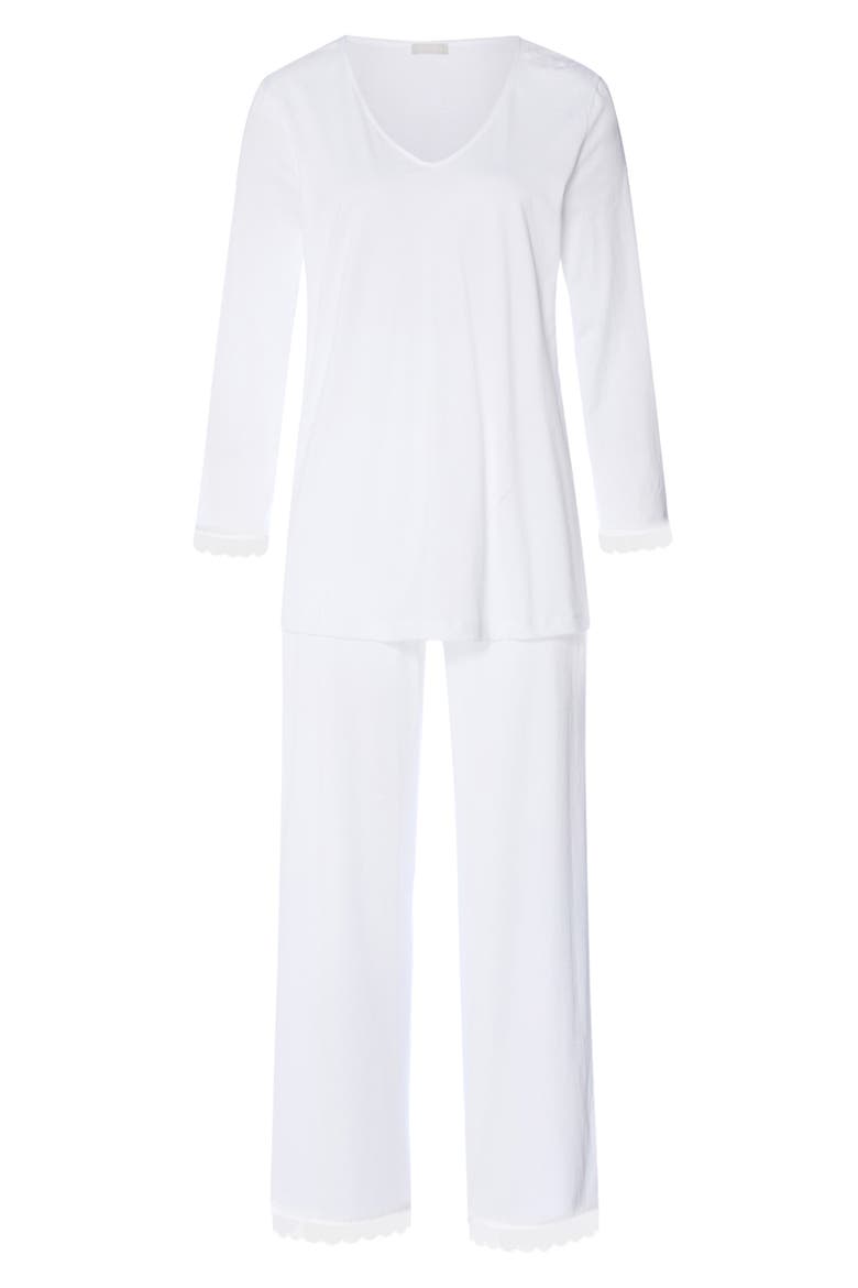 Inaya Tulle Trim Cotton Pajamas, Alternate, color, WHITE