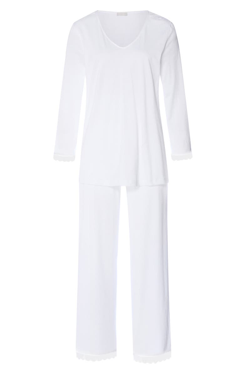 Hanro Inaya Tulle Trim Cotton Pajamas, Alternate, color, White