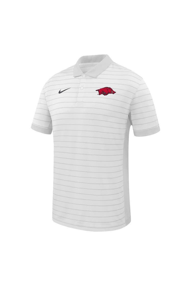 Men's Nike White Arkansas Razorbacks 2025 Early Season Coaches Sideline Victory Stripe Performance Polo, Alternate, color, White