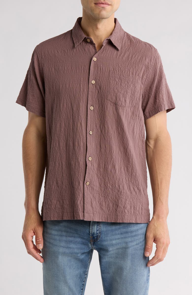 Lucky Brand Short Sleeve Crinkled Button-Up Shirt, Main, color, Iron