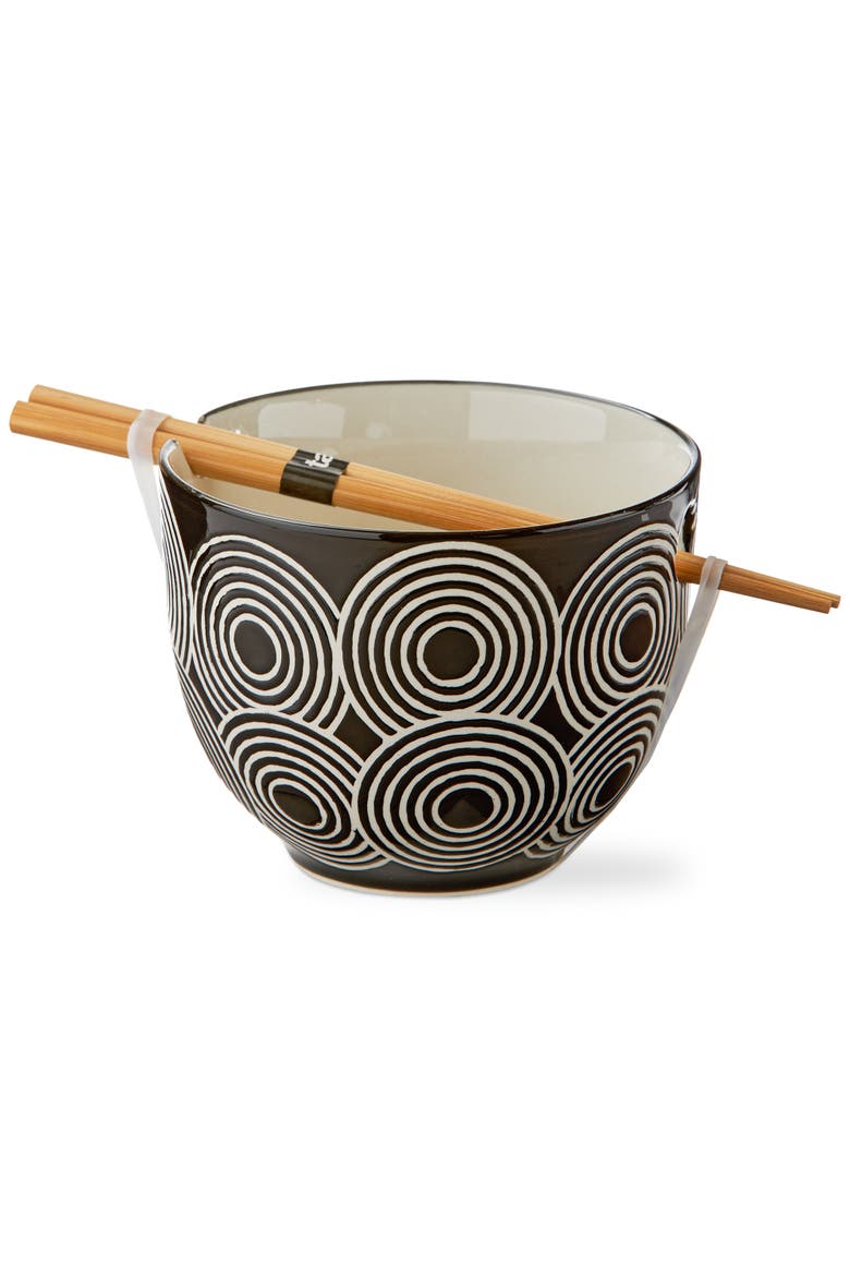 Rings Noodle Bowl Set 2 Black Stoneware 16 oz 5x5x3.9 in, Main, color, Black