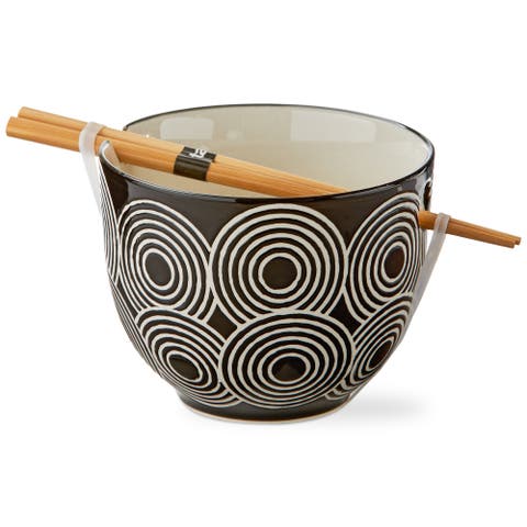 Rings Noodle Bowl Set 2 Black Stoneware 16 oz 5x5x3.9 in