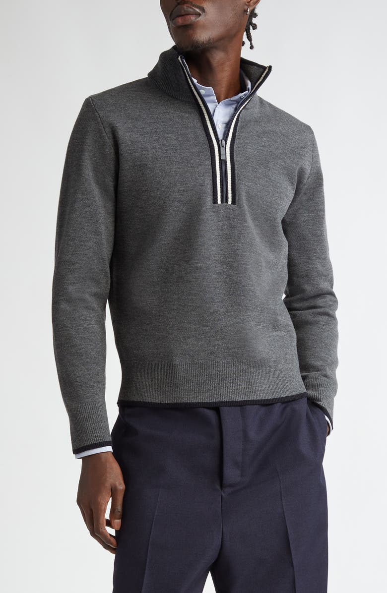 Thom Browne Milano Stitch Virgin Wool Half Zip Sweater, Main, color, 