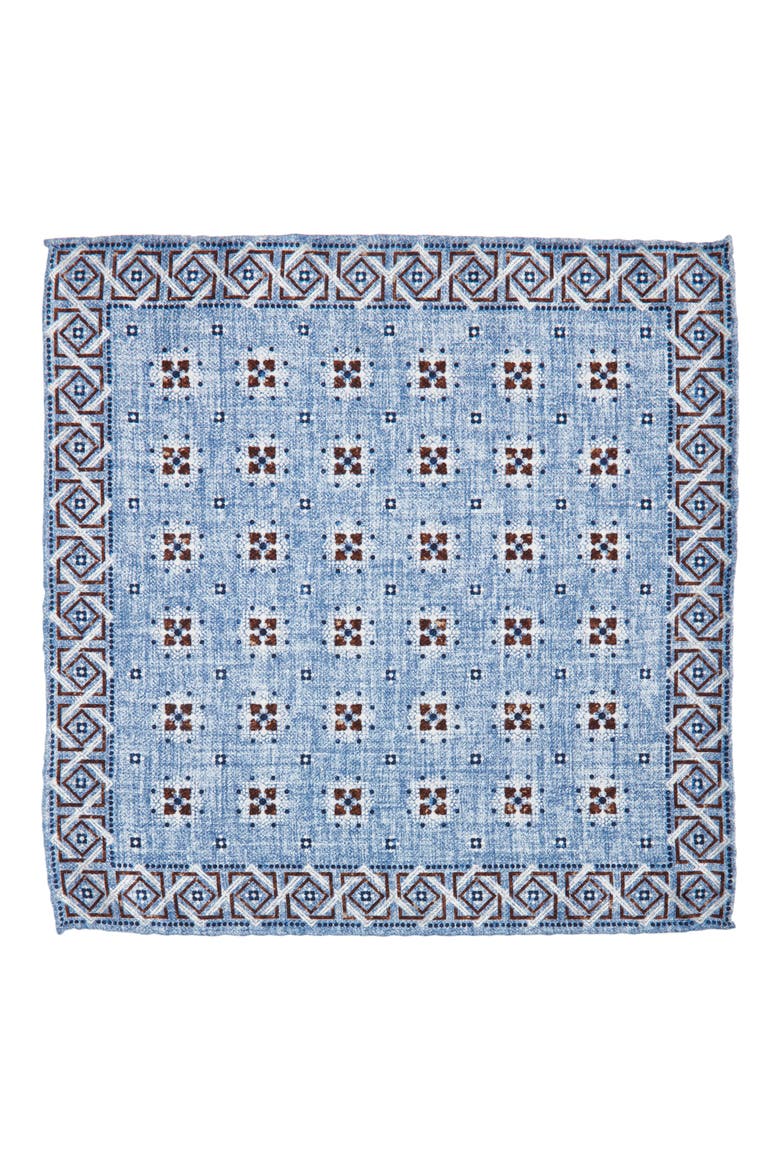 Neat & Houndstooth Prints Reversible Silk Pocket Square, Alternate, color, BLUE