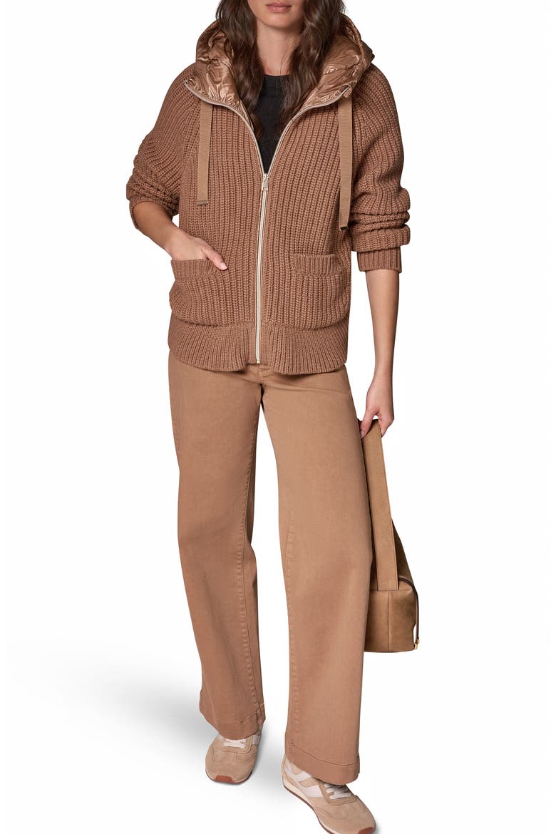 Mixed Media Down Fill Hooded Shirtjacket, Alternate, color, CAMEL