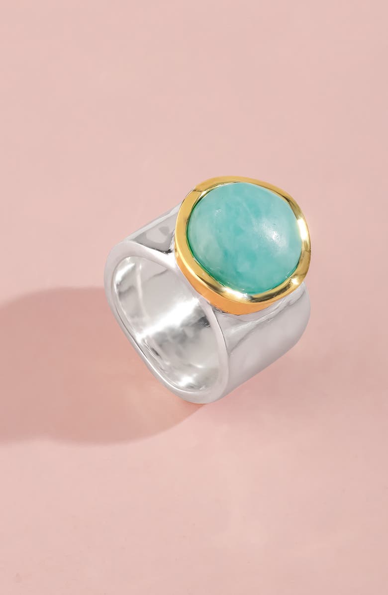 YS GEMS Semiprecious Stone Cabochon Ring, Alternate, color, Aqua Blue