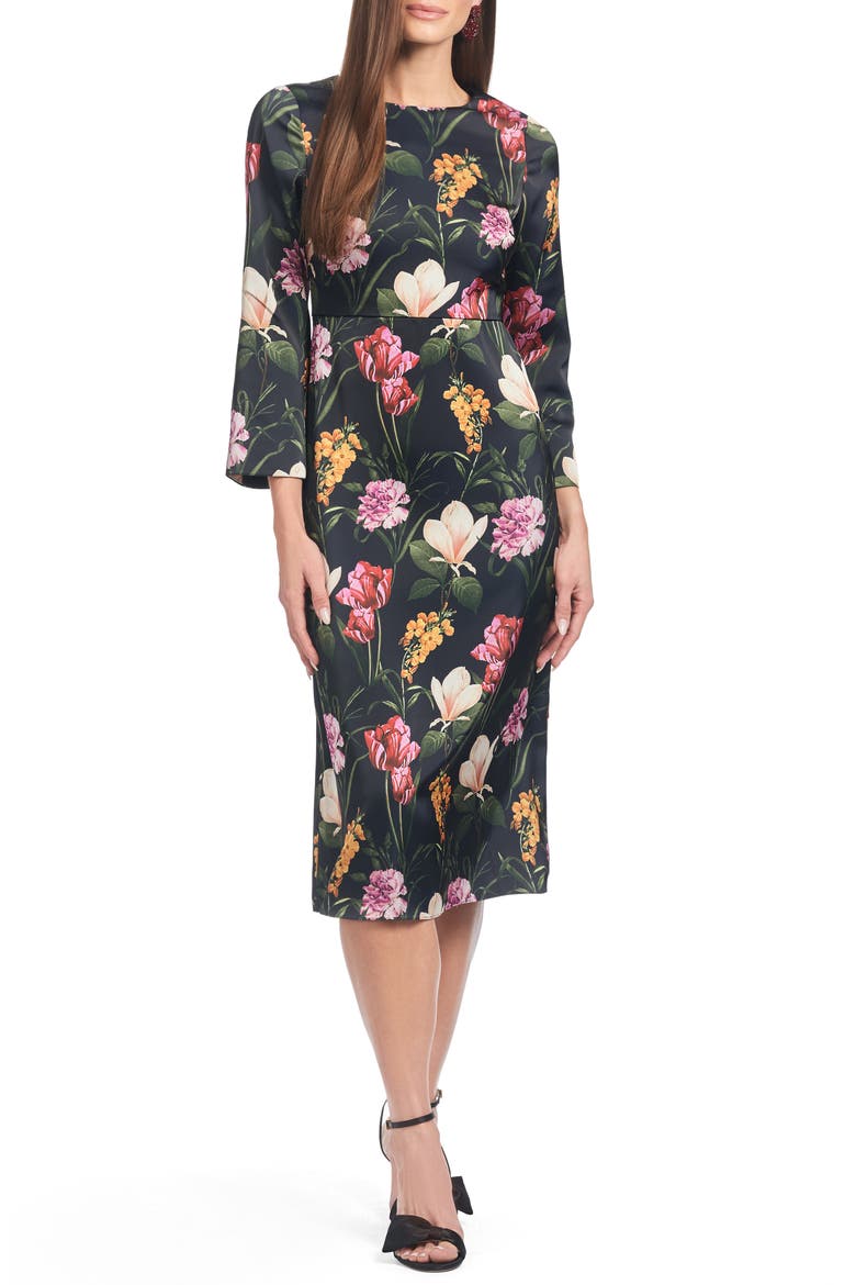 Alexa Floral Satin Cocktail Dress, Main, color, DARK MIDNIGHT BOUQUET