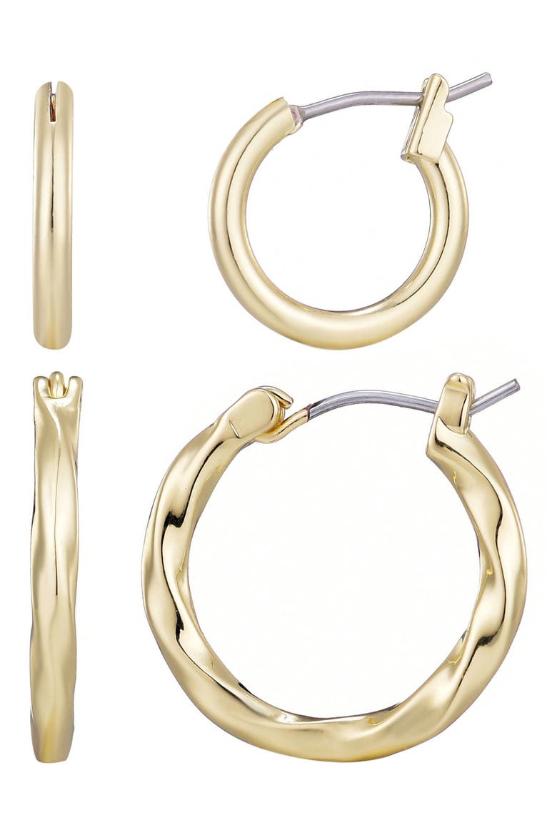 Set of 2 Hoop Earrings, Main, color, GOLD