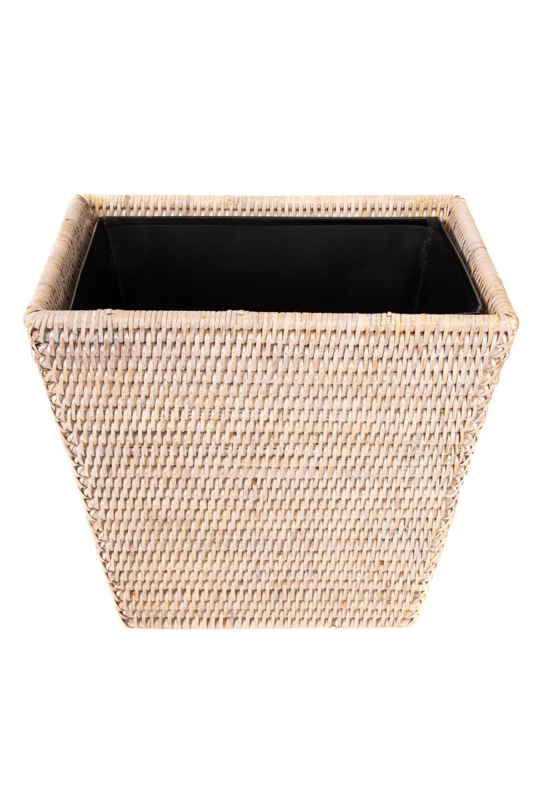 Rectangular Tapered Rattan Waste Basket, Main, color, White Wash