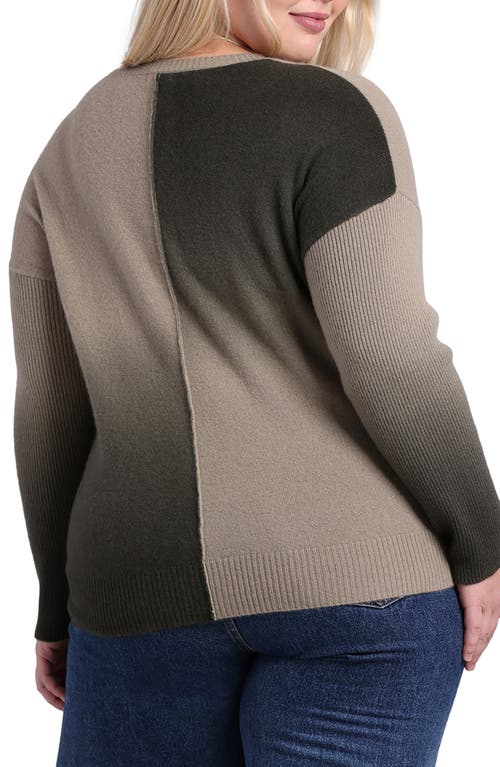 Minnie Rose Plus Size Dip-dye Cashmere Pullover In Olive/army