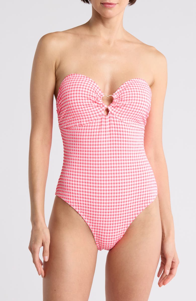 Betsey Johnson Heart Cutout Bandeau One-Piece Swimsuit, Alternate, color, 
