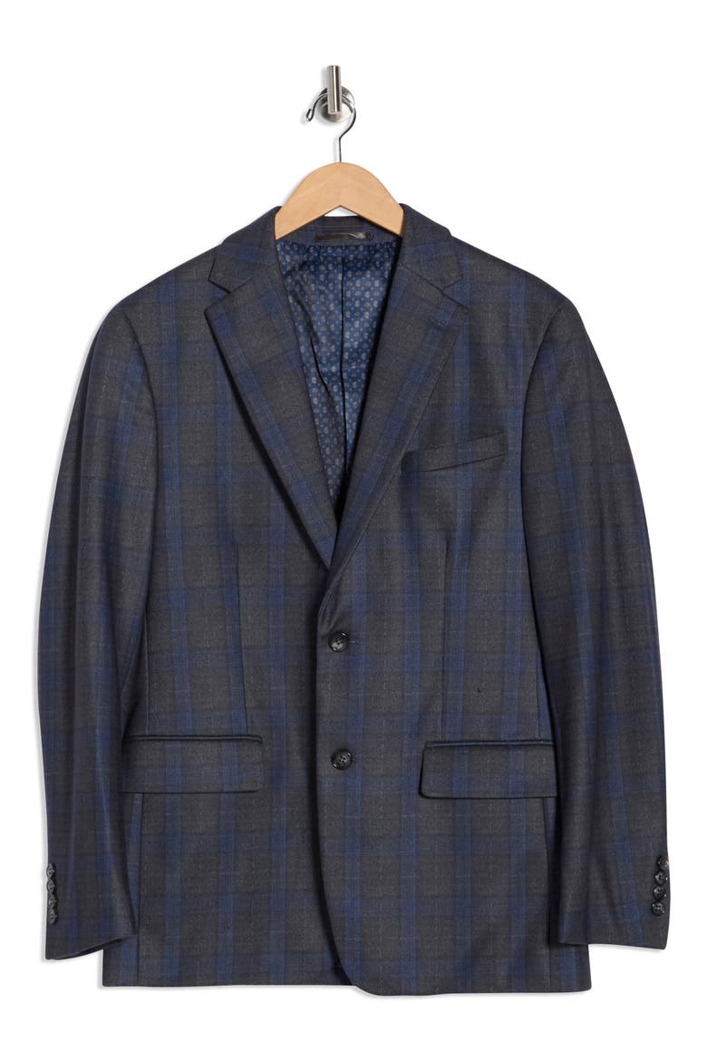 Slim Fit Plaid Stretch Knit Blazer, Alternate, color, CHARCOAL