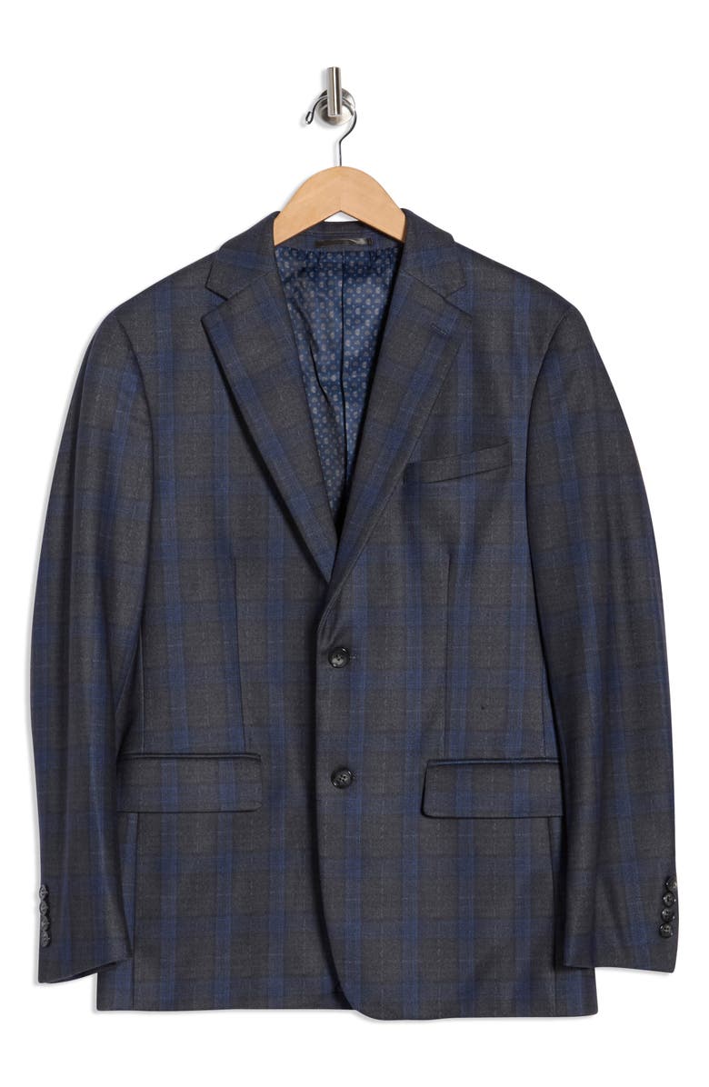 Duchamp Slim Fit Plaid Stretch Knit Blazer, Alternate, color, Charcoal