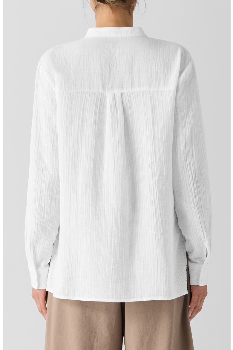 Mandarin Collar Textured Organic Cotton Button-Up Shirt, Alternate, color, WHITE