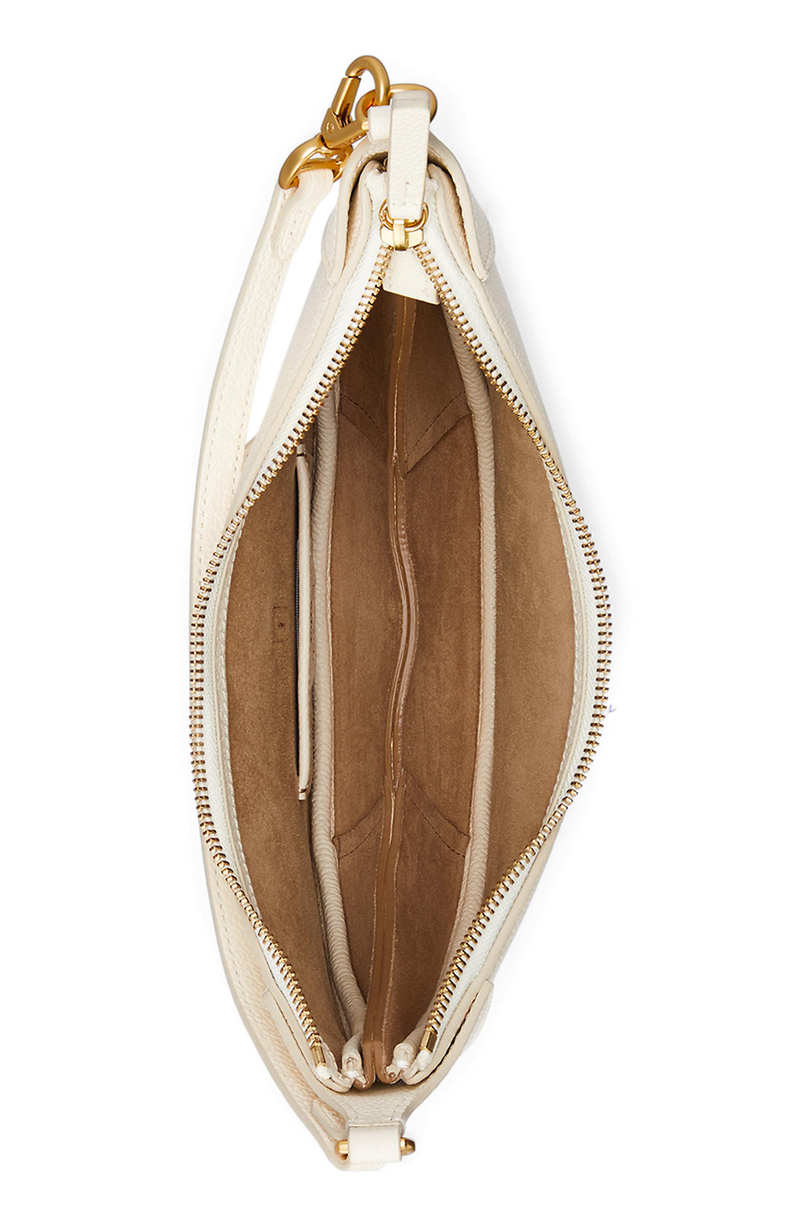 Polo Ralph Lauren Small Polo ID Grain Leather Shoulder Bag, Alternate, color, Ivory