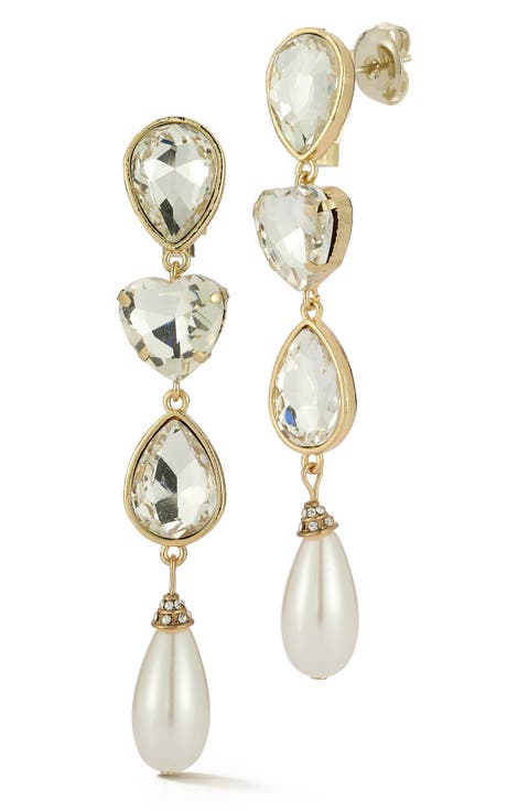Cubic Zirconia & Faux Pearl Link Drop Earrings