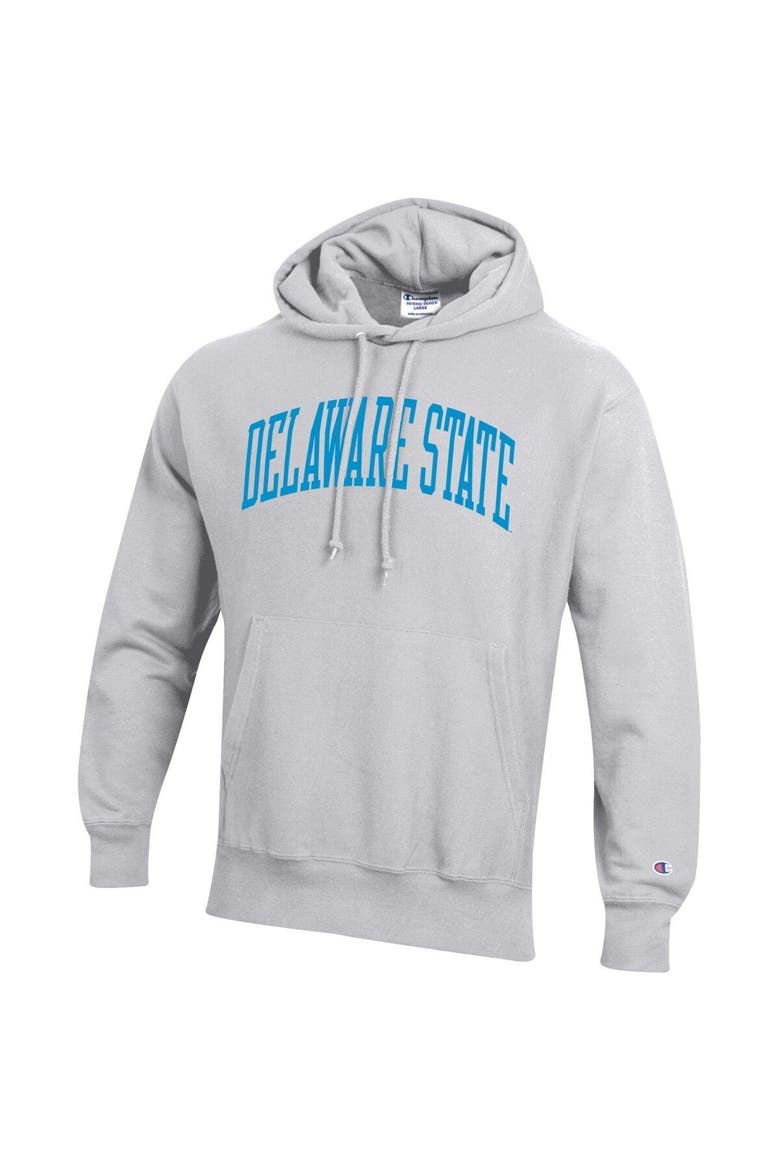 Men's Champion Gray Delaware State Hornets Tall Arch Pullover Hoodie, Alternate, color, Gray