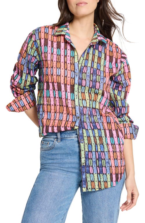 Nic + Zoe Nic+zoe Rainbow Macaroon Crinkled Cotton Button-up Shirt In Pink Multi