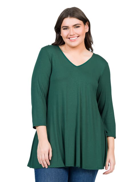 Plus Size Three Quarter Sleeve V Neck Tunic Top
