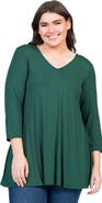 24seven Comfort Apparel Plus Size Three Quarter Sleeve V Neck Tunic Top