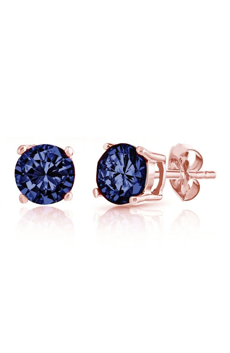 BEST SILVER 14K Rose Gold-Plated 6mm London Blue CZ Stud Earrings, Main, color, Blue
