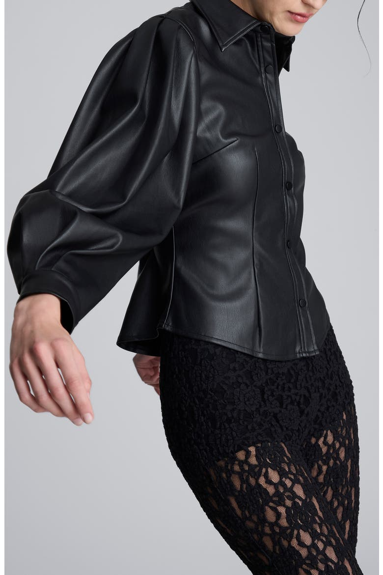 Faux Leather Snap Front Shirt, Alternate, color, BLACK