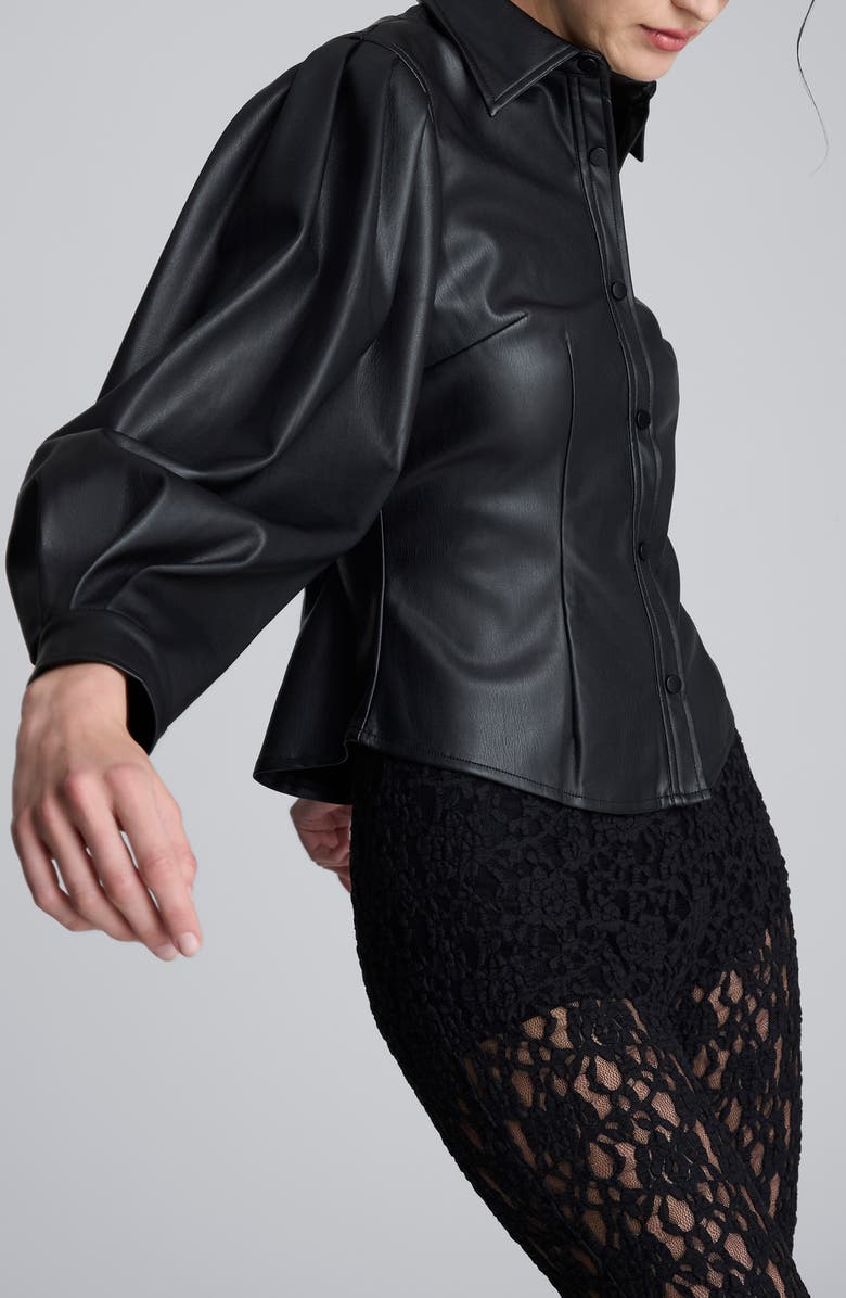 Kenneth Cole Faux Leather Snap Front Shirt, Alternate, color, Black