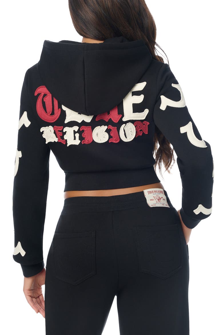 Appliquéd Full Zip Hoodie, Alternate, color, JET BLACK