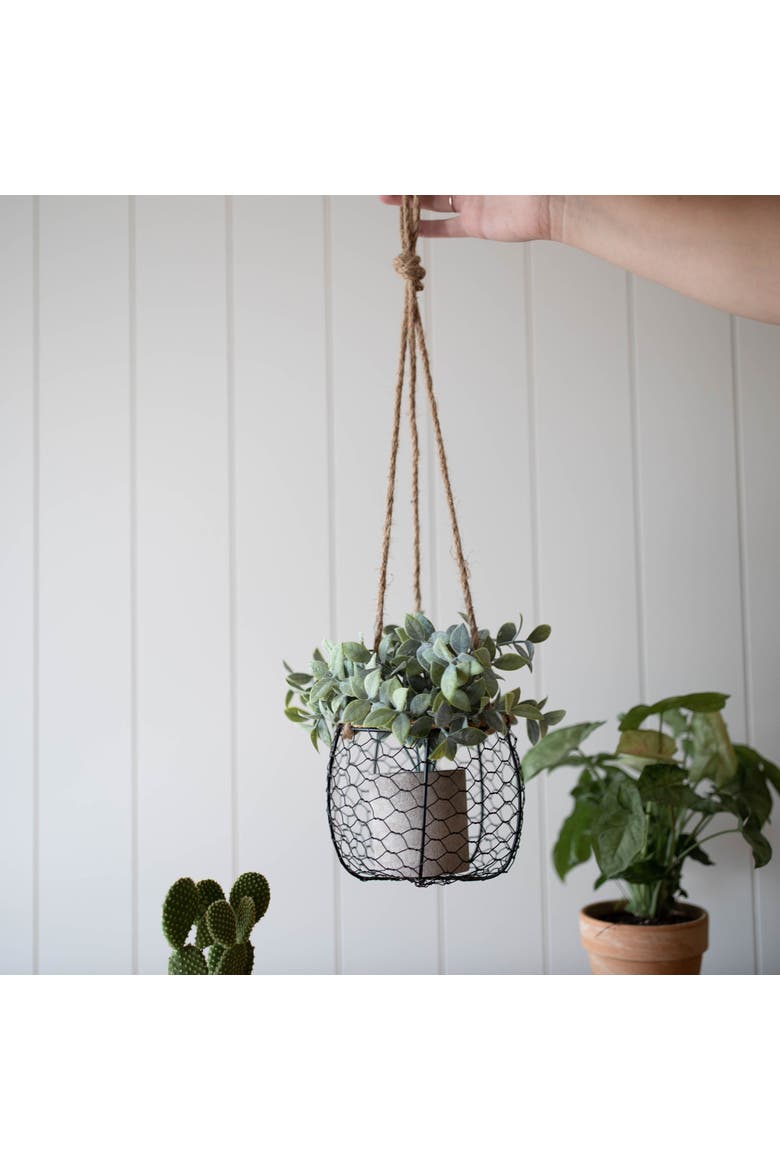 Hanging Basket Black Metal & Jute Planter, Alternate, color, Black