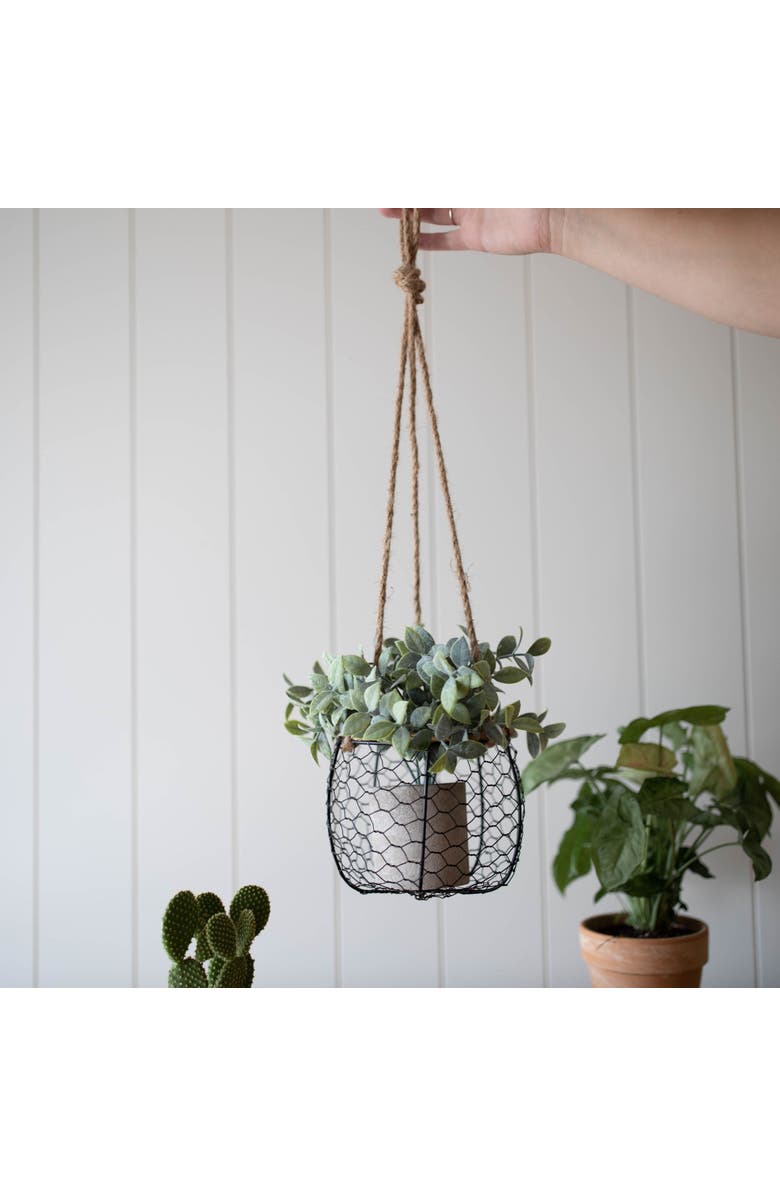 Foreside Home and Garden Hanging Basket Black Metal & Jute Planter, Alternate, color, Black