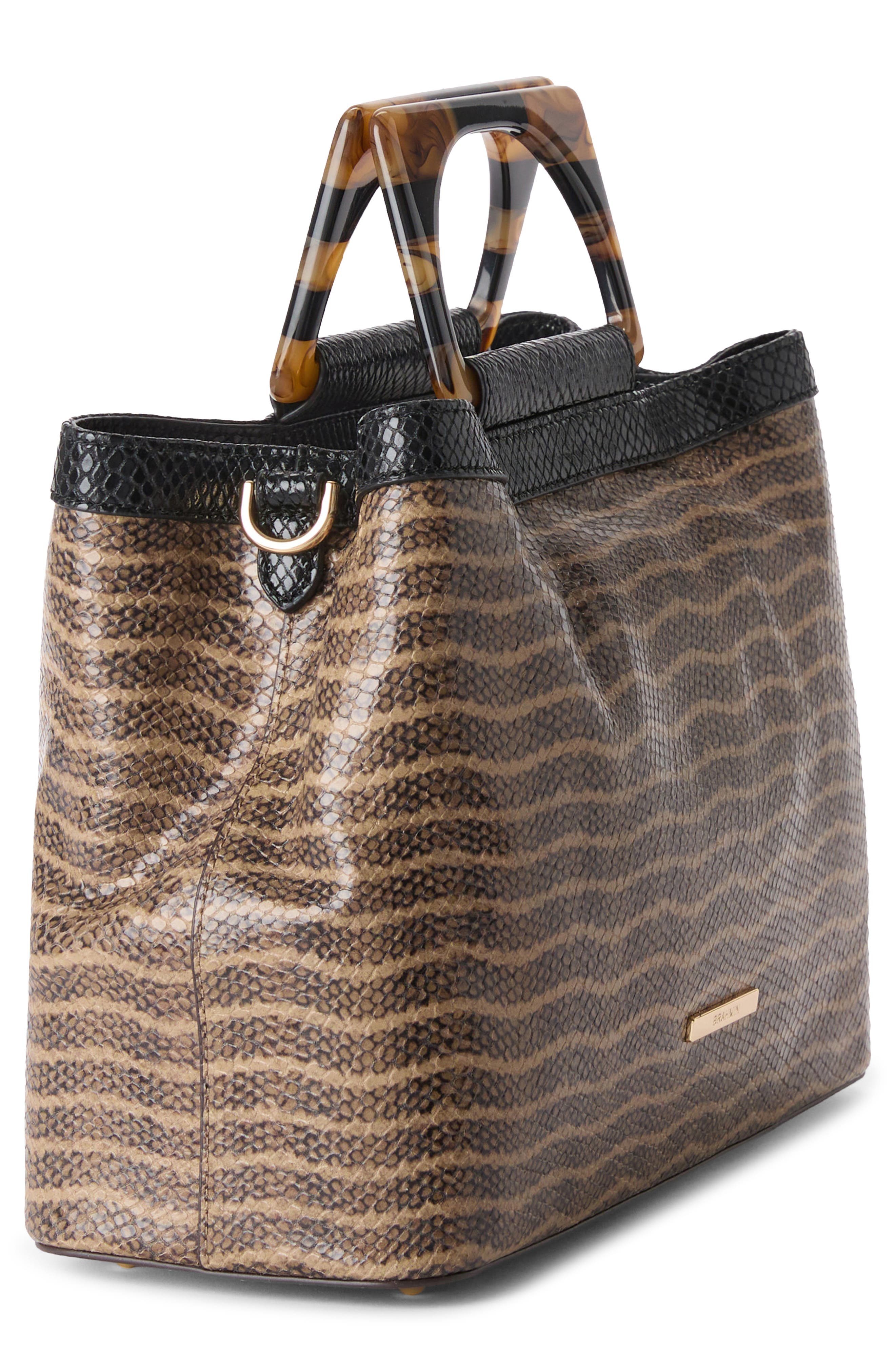 Small Denise Croc Embossed Leather Satchel, Alternate, color, BROWN MULTI