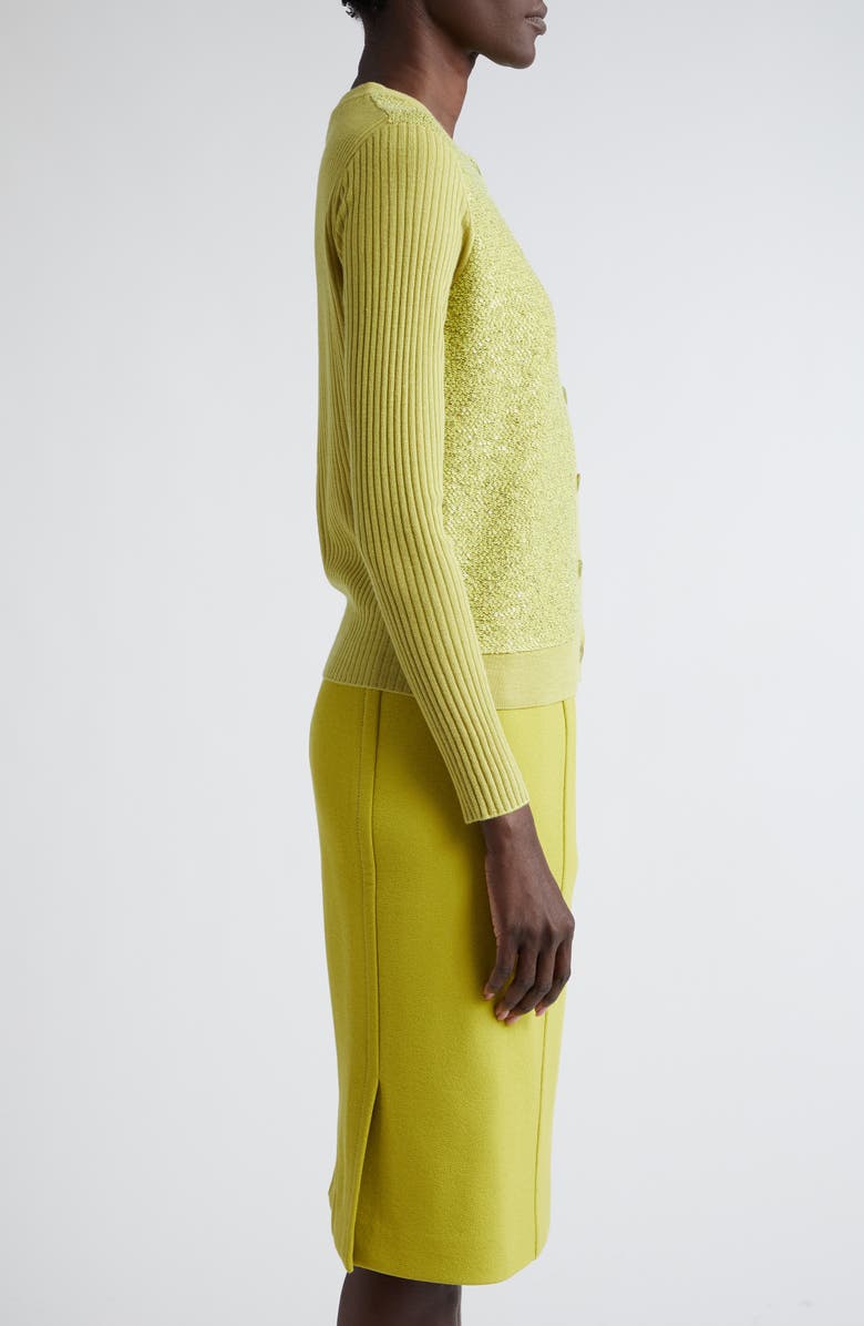 St. John Evening Sequin Rib Wool & Silk Blend Cardigan, Alternate, color, 